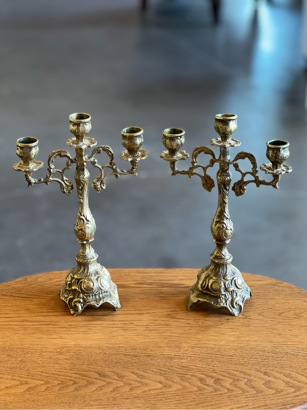 Set 2 Louis XV Rococo Style Brass 3 light Candelabras Vintage